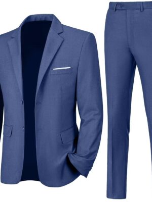 Mens Slim Fit 2 Piece Suit Two Button Notched Lapel Solid Suit Jacket Pants Set Tuxedo for Prom