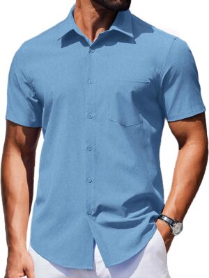 Mens Wrinkle Free Shirts 2025 Short  Casual Button Down Summer Dress Shirts