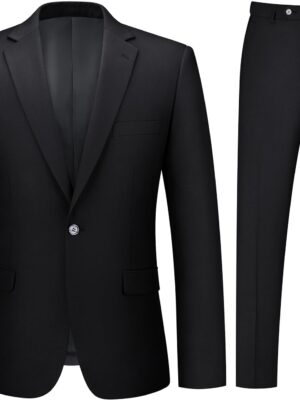 Mens Suit 2 Piece Suits for Men One Button Slim Fit Solid Jacket & Pant Tuxedo Set Business Wedding Party