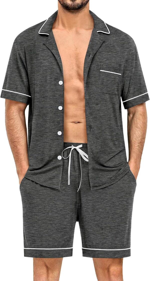 Mens Pajama Sets Short   Button Down Loungewear Soft Modal Lounge Pjs with Pockets S-XXL