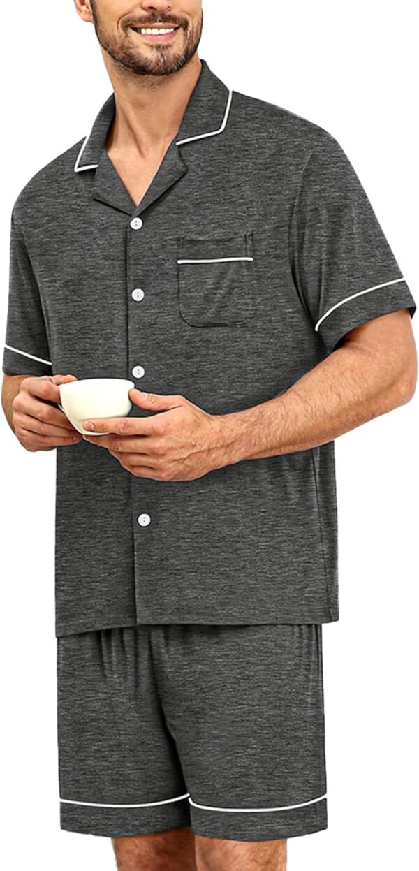 Mens Pajama Sets Short   Button Down Loungewear Soft Modal Lounge Pjs with Pockets S-XXL