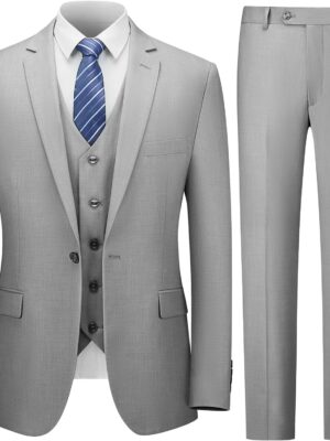Men's Suit Slim Fit, 3 Piece Suits for Men, One Button Solid Jacket Vest Pants with Tie, Tuxedo Set