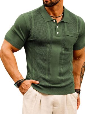Men's Knit  Shirts Short  Texture Lightweight Golf Shirts Sweater