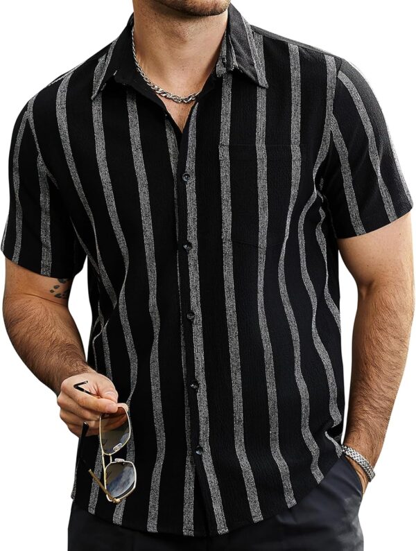 Mens Summer Striped Shirts Button Down Short  Vintage Beach Hawaiian Shirts with Pocket
