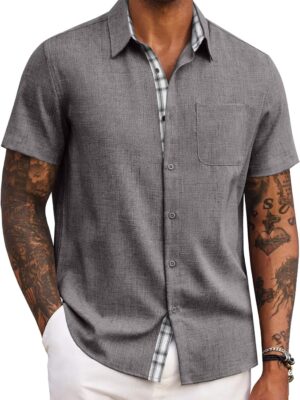 Men's Button Down Shirts Short  Casual Shirts Summer Beach Shirts Vacation Wedding Shirts with Pocket